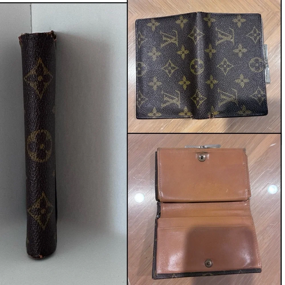 Vintage Louis Vuitton Monogram Print Kiss Lock Wallet Saks Fifth Avenue Rare